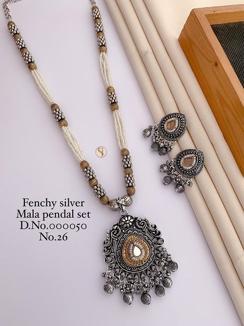 Fancy Navratri Special Oxidized Silver Mala Pendant Set Wholesale Shop In Surat
